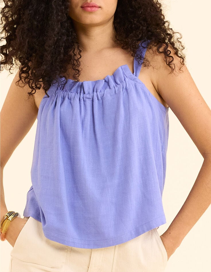 Top bleu &agrave; bretelles encolure &agrave; nouer dos I.Code-2