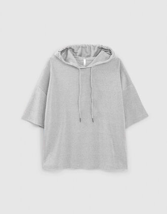 Zilverkleurige top tricot met kap I.Code 