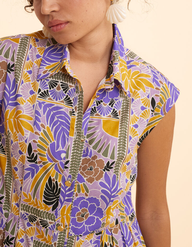 Robe chemise longue parme imprimé perroquets I.Code-6