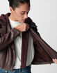 Veste cuir bordeaux esprit motard capuche amovible Femme-5