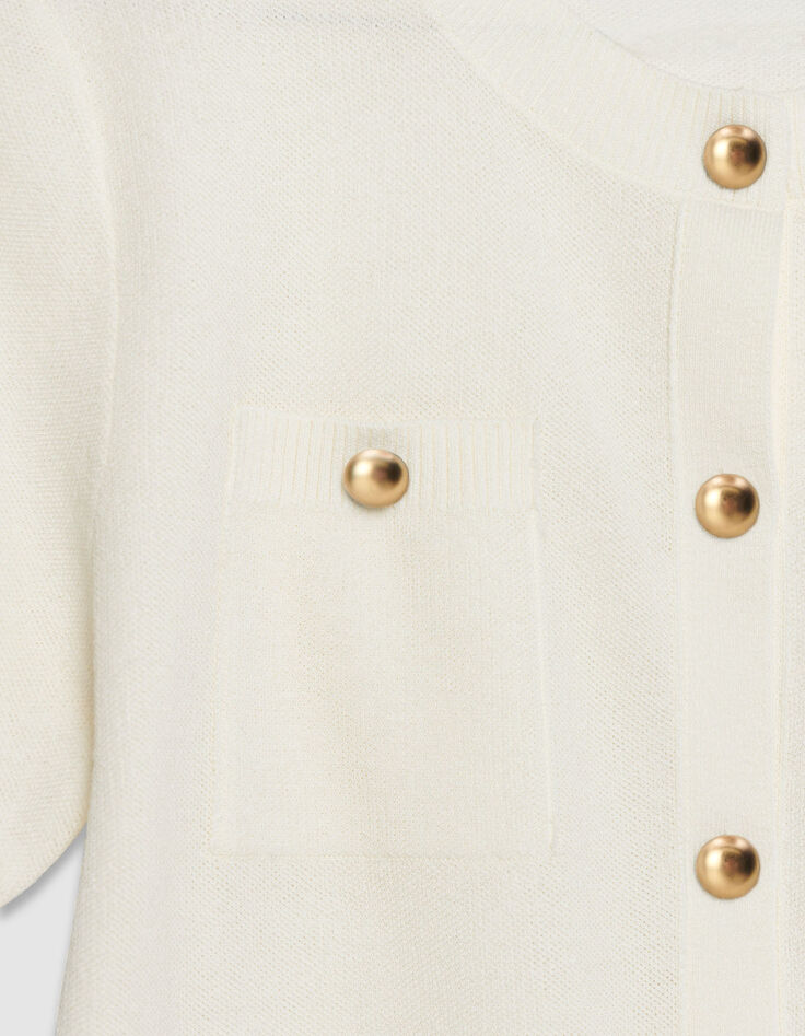 Wei&szlig;e STRICKJACKE mit zwei Taschen und kurzen &Auml;rmeln f&uuml;r Damen-8