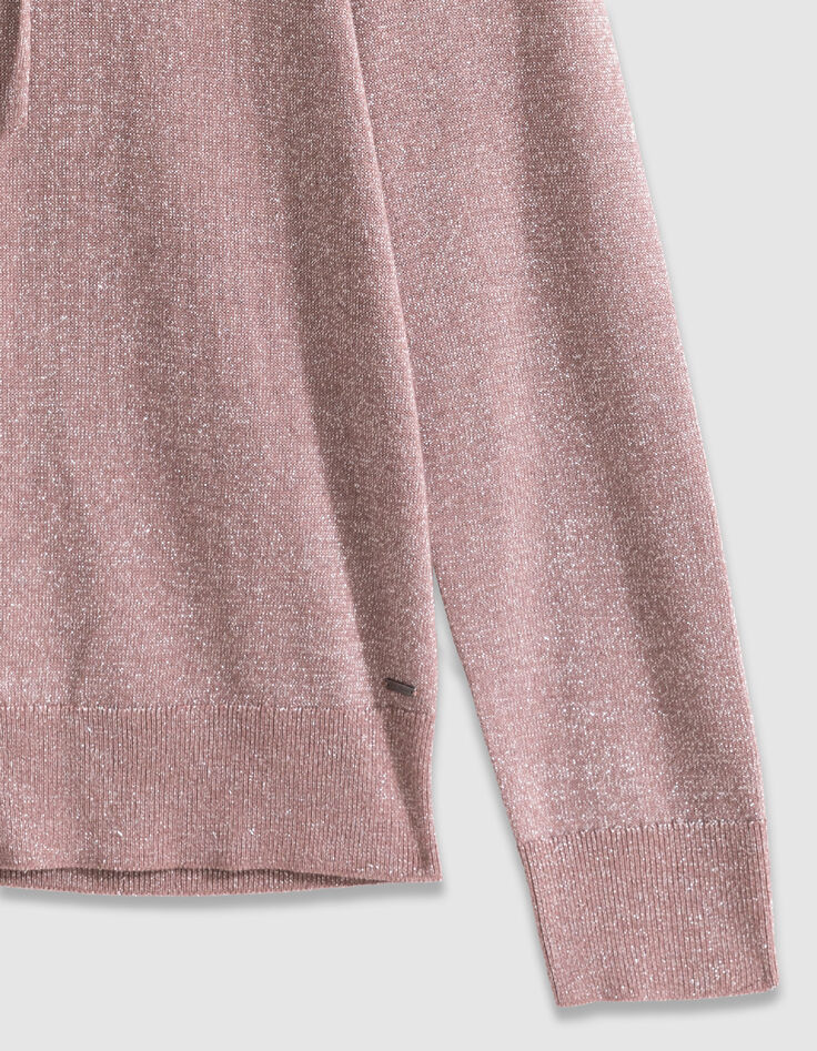 STRICKJACKE mit Kapuze burgunderfarbener Strick Lurex Fischgr&auml;ten R&uuml;cken Damen-7