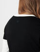 Schwarzes V-Ausschnitt T-Shirt Damen mit Fischgr&auml;ten-Stickerei-4