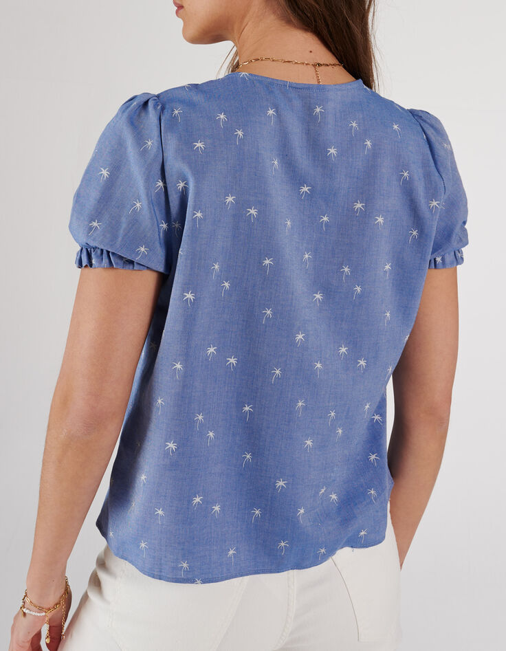 Top bleu à motif palmiers I.Code-3 Top bleu à motif palmiers I.Code-3