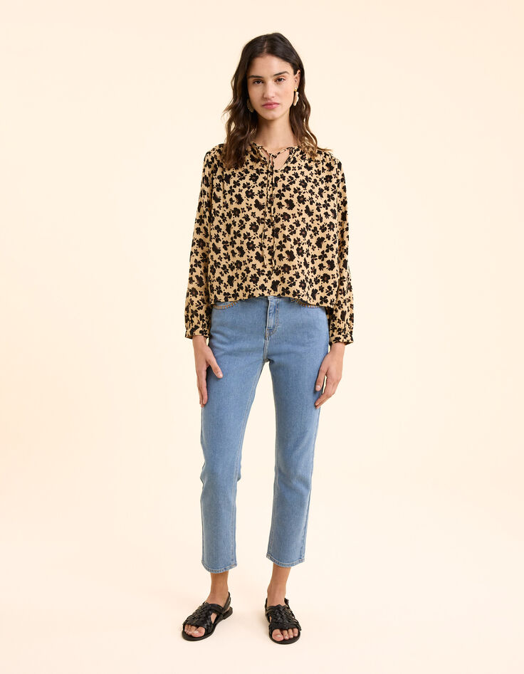 Beige blouse bloemen-luipaardprint I.Code-4 Beige blouse bloemen-luipaardprint I.Code-4