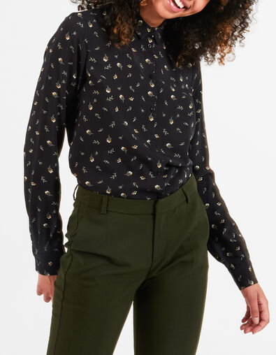I.Code black shirt with minimalistic floral print