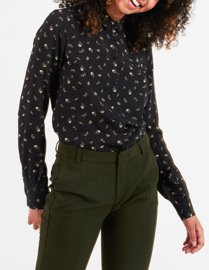 I.Code black shirt with minimalistic floral print-1