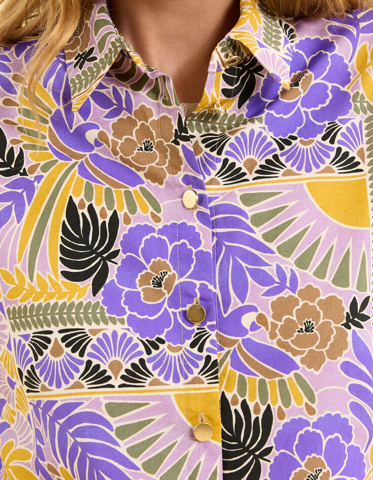 I.Code mauve short-sleeved shirt with parrot print-5