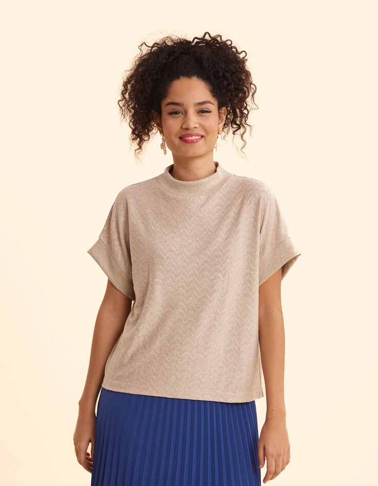 Top beige doré maille motif chevrons I.Code-3