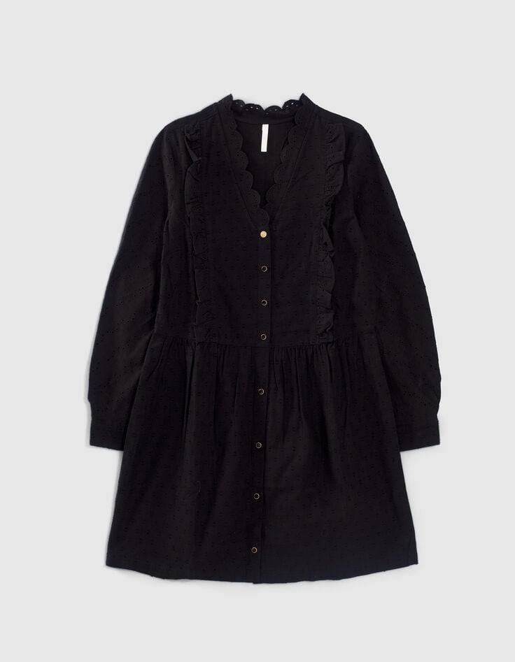 Schwarzes Kleid mit englischer Stickerei I.Code-2