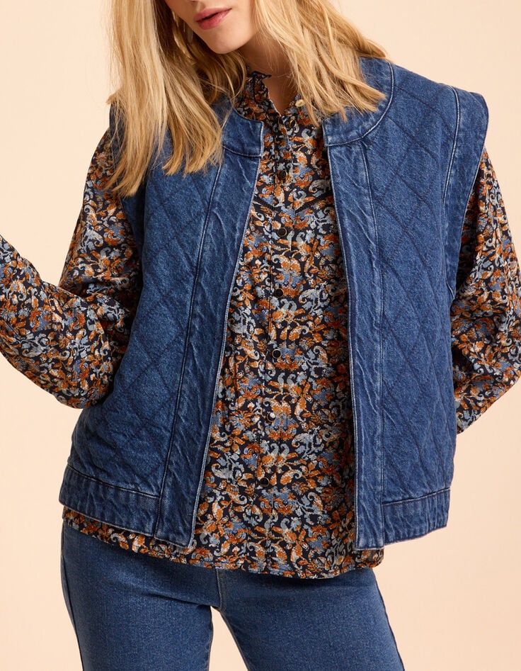 Blaue gesteppte Jeansjacke ohne &Auml;rmel I.Code-2