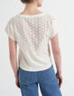 Tee-shirt écru brodé avec dentelle dos I.Code-3