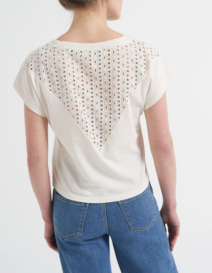 Tee-shirt écru brodé avec dentelle dos I.Code-3