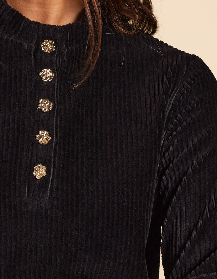Robe noire maille velours c&ocirc;tel&eacute;e I.Code-4