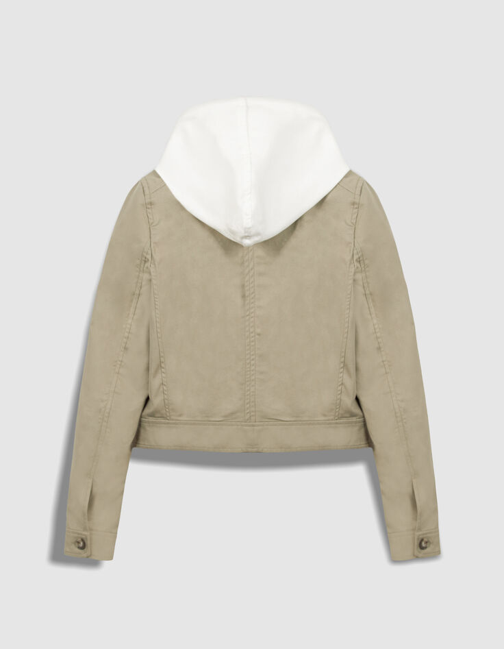 Kurze gr&uuml;ne Jacke f&uuml;r Damen mit abnehmbarer Kapuze aus wei&szlig;em Satin-7