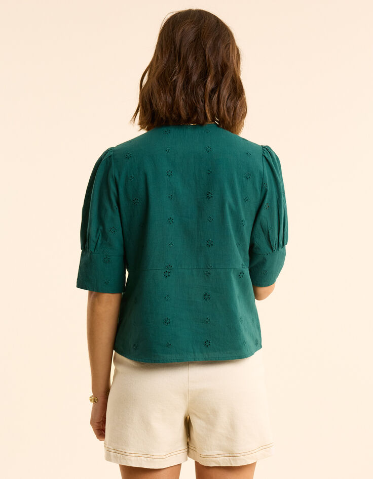 Top vert broderie anglaise boutonnage croisé I.Code-5