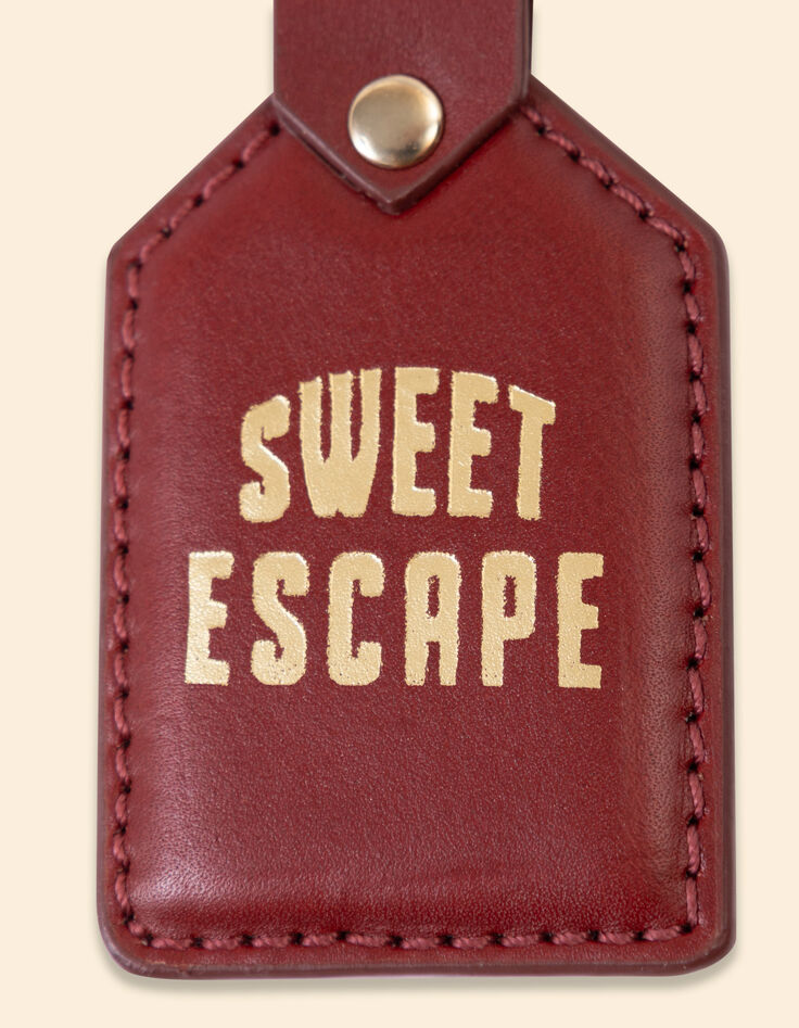 I.Code brown leather keyring with gold message-4
