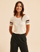 I.Code white openwork knit sweater with burgundy stripes-1