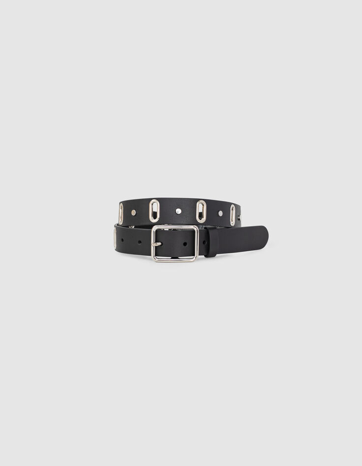 I.Code black leather belt with small chain-6
