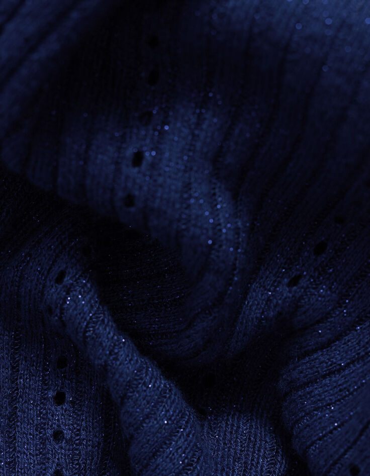 Blauer Lurex-Pullover Rippstrick mit Lochmuster I.Code-8