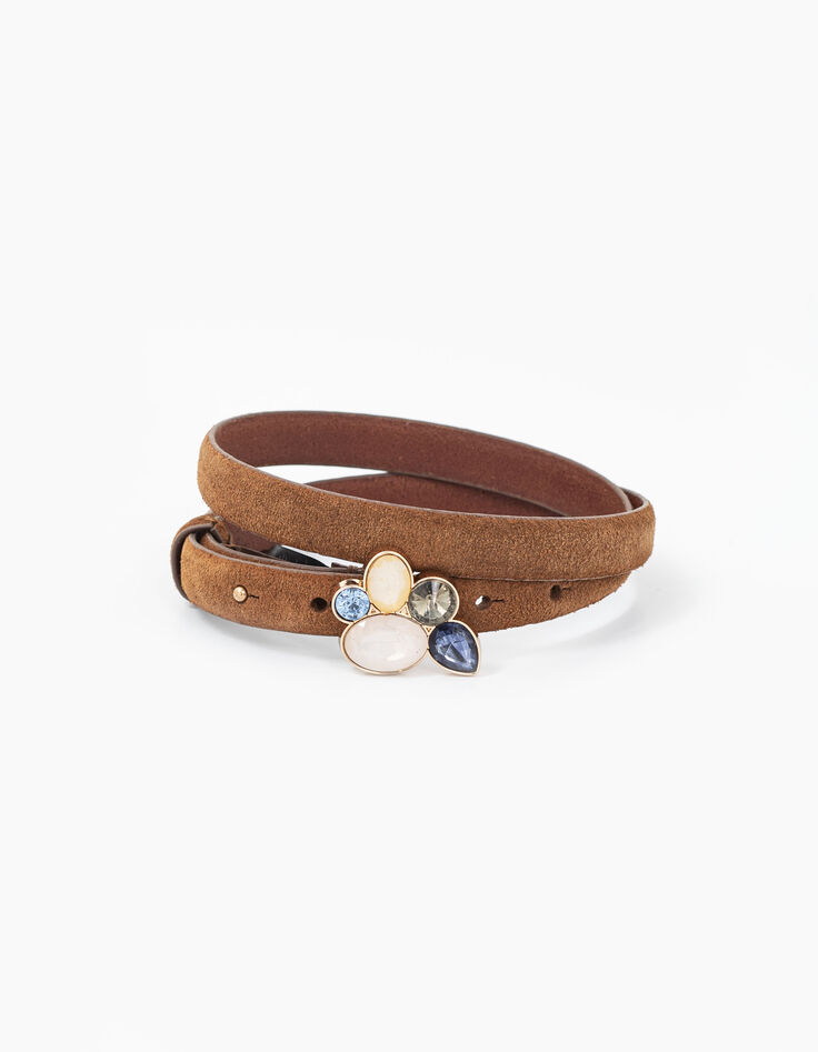 I.Code camel suede leather belt + decorative buckle-1
