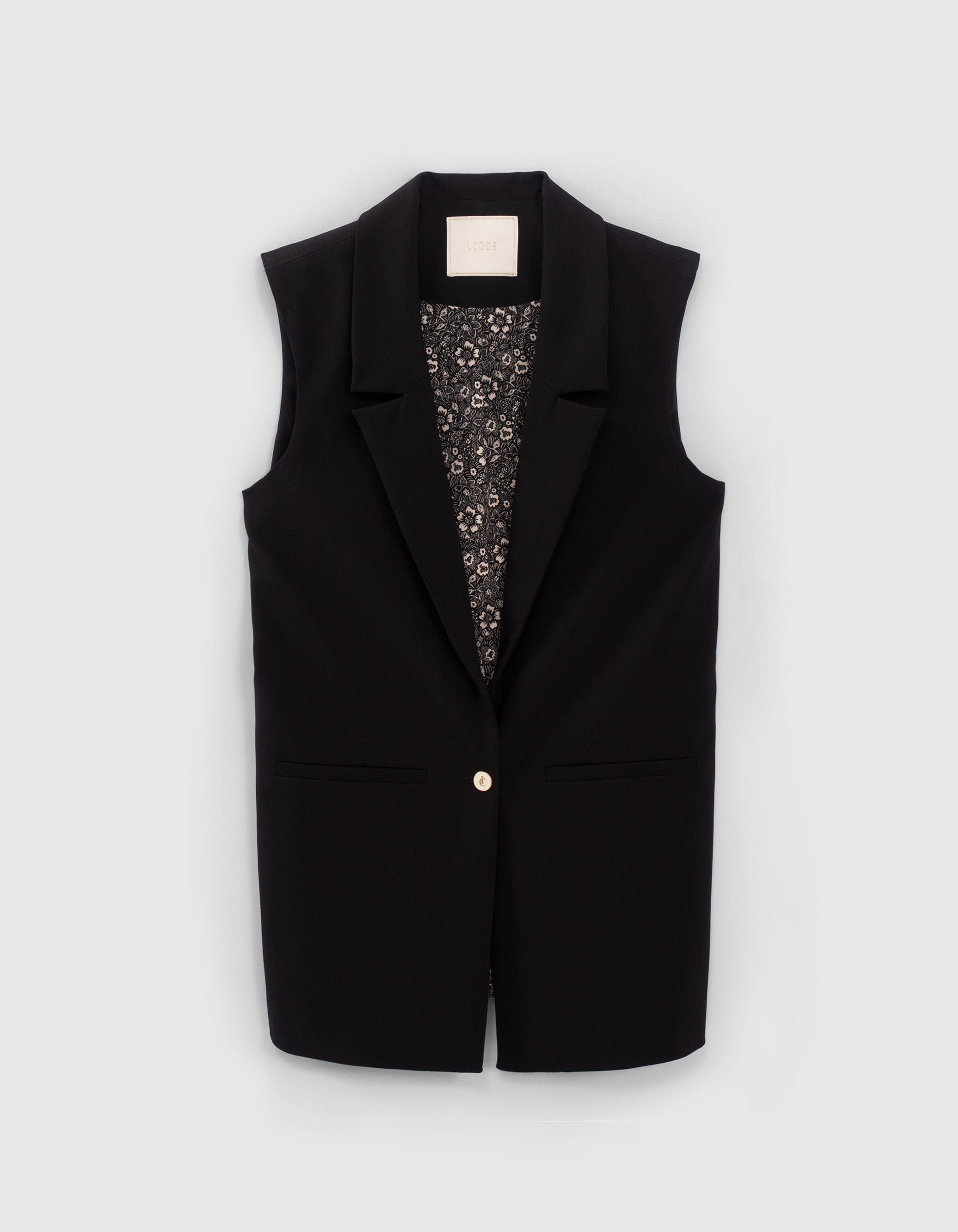 Veste de costume noire sans manches I.Code