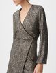 Graues Metallic-Pailletten besticktes Damen-Wickelkleid -4