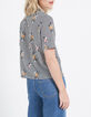Schwarze Bluse mit Blumen-Streifen-Print I.Code-2
