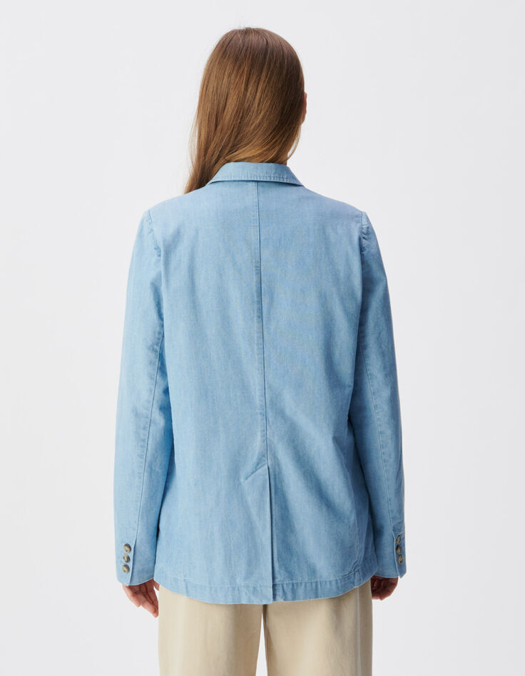 Blauw chambray colbert met dubbele borst Dames-5
