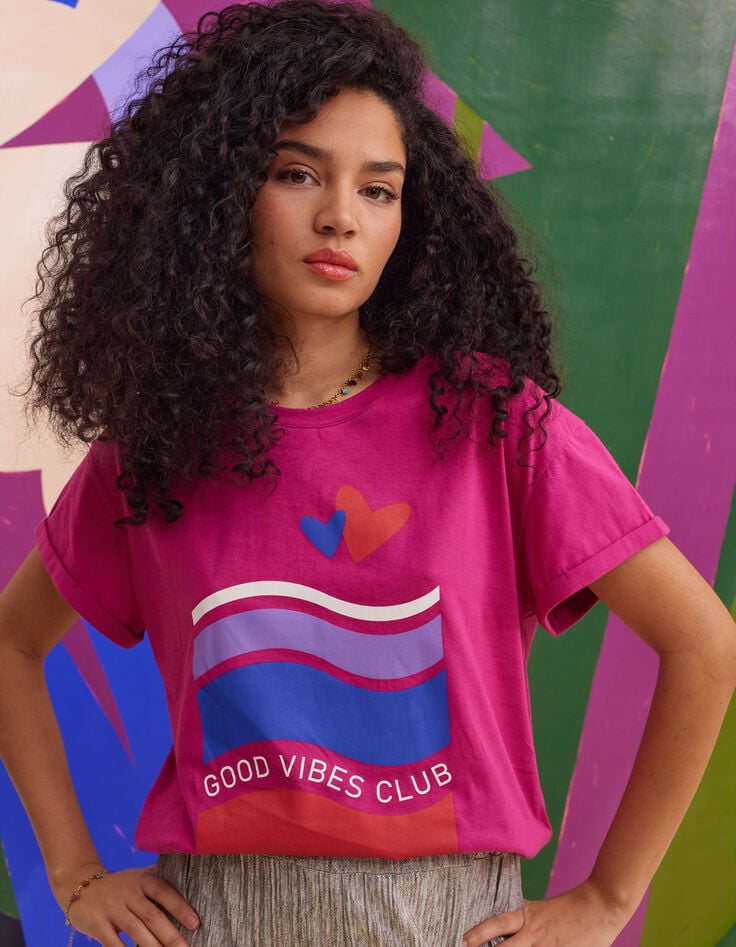 T-shirt rose message, rayures, cœurs I.Code-3 T-shirt rose message, rayures, cœurs I.Code-3