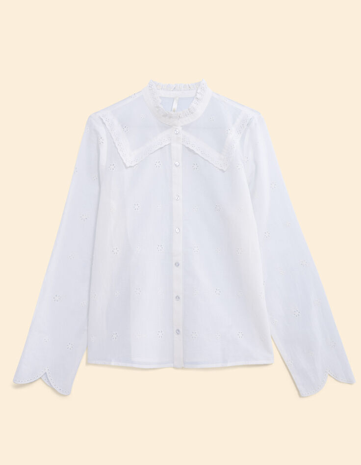 Ecru Bluse englische Stickerei genähter Kragen I.Code-7