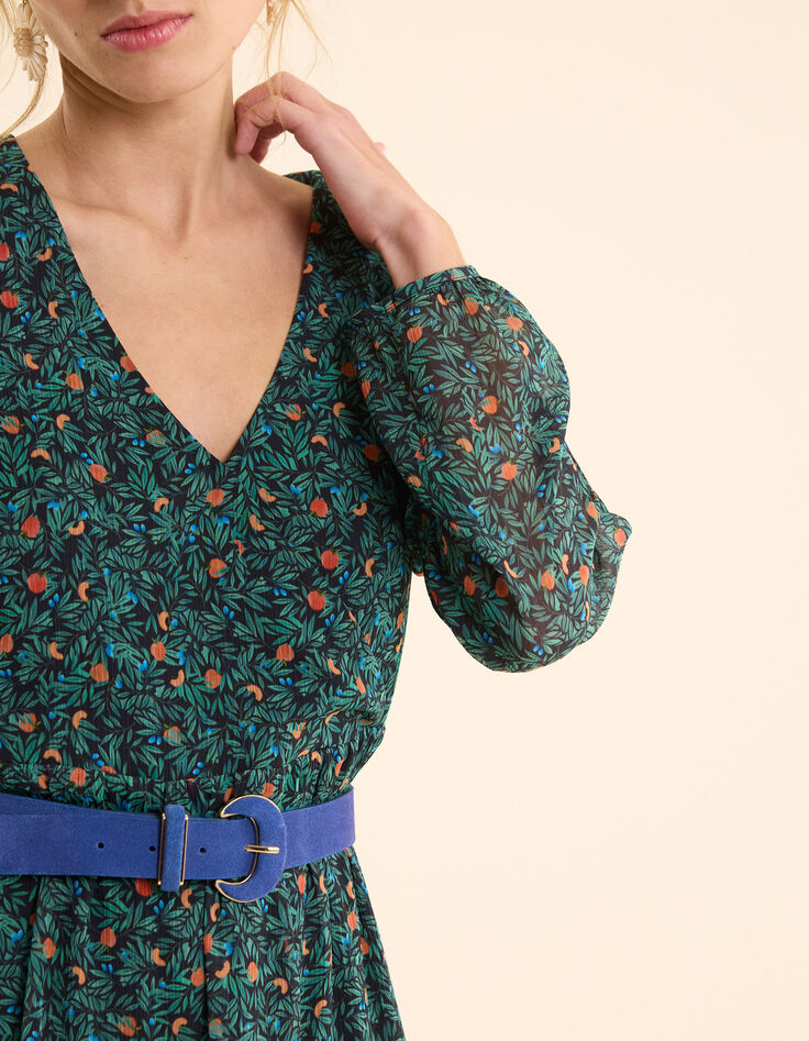 Grünes Kleid mit Sommerfrüchte-Print I.Code-6