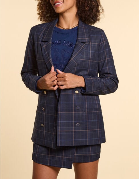 Marineblauwe blazer ruitmotief I.Code