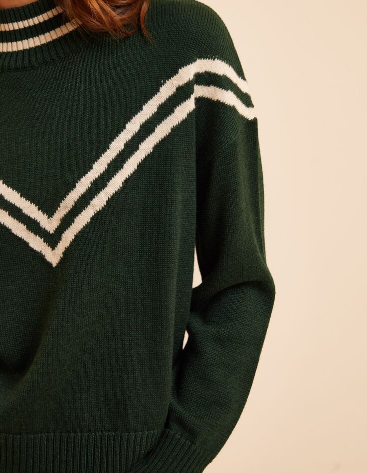 Jersey cuello chimenea verde punto rayas blancas I.Code-6 Jersey cuello chimenea verde punto rayas blancas I.Code-6