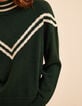Jersey cuello chimenea verde punto rayas blancas I.Code-6 Jersey cuello chimenea verde punto rayas blancas I.Code-6