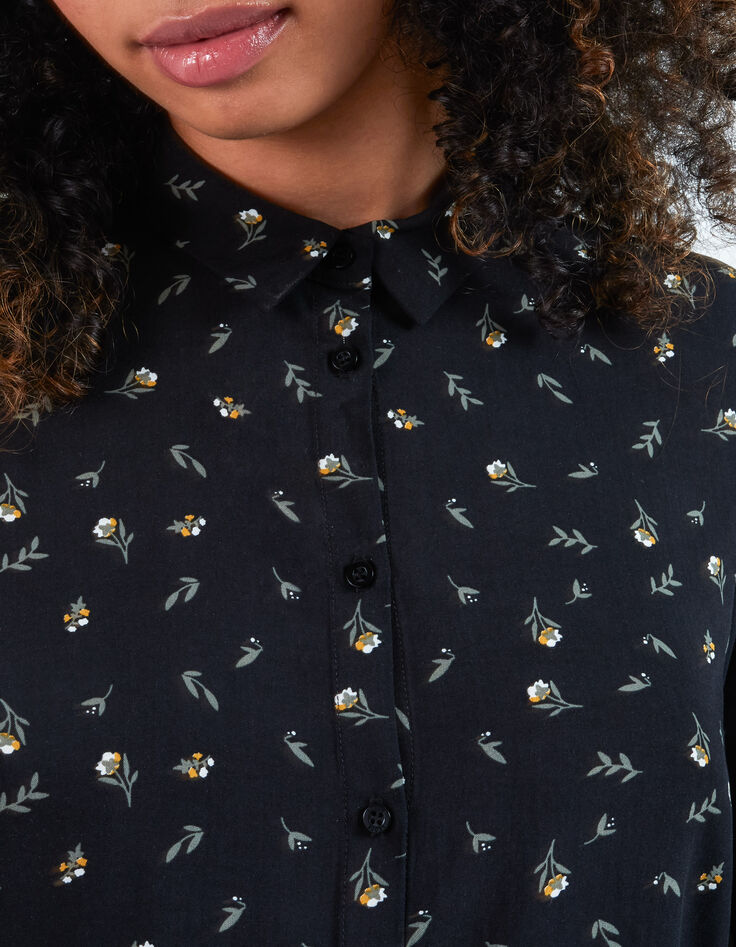 I.Code black shirt with minimalistic floral print-3