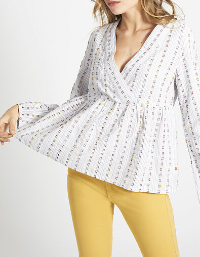 Top blanco roto rayas de colores