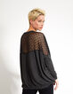Grauer Cape-Pullover, schwarzer Mesh-Rücken mit Herzen I.Code-4