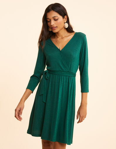 Groene jurk lurex honingraattricot I.Code