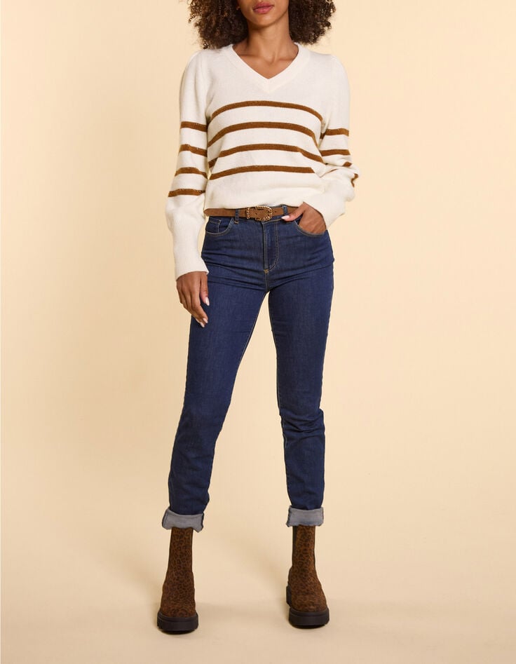 Pull &eacute;cru tricot ray&eacute; camel I.Code-6