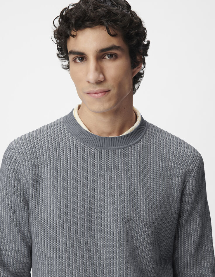 Blauer Herren Pullover aus geripptem Jacquard-4