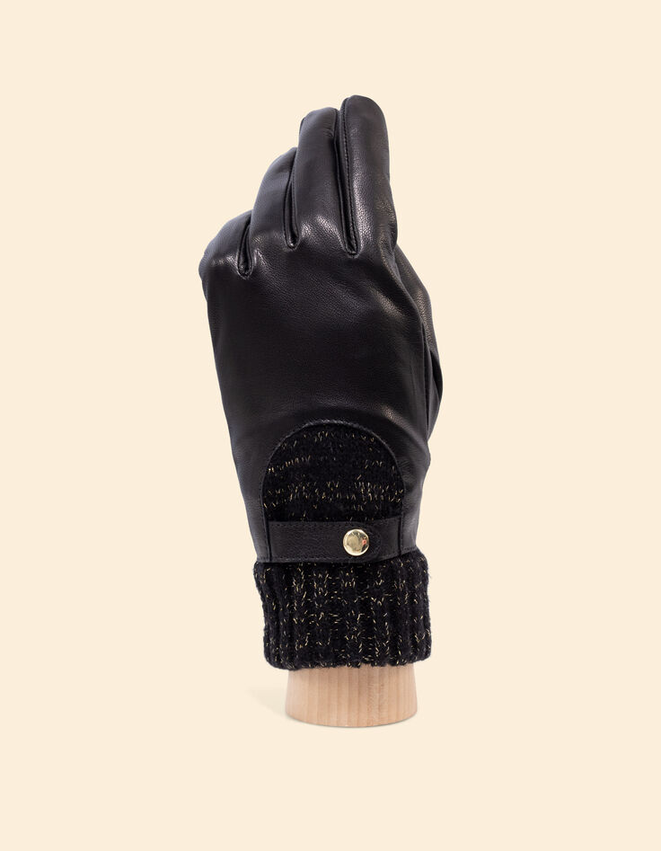 Zwarte handschoenen in leer en lurextricot I.Code-5