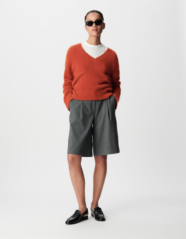 Oranger V-Ausschnitt Pullover Damen Alpaka-Mix-2