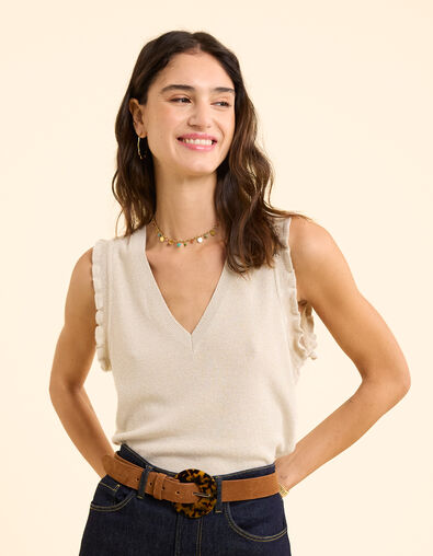 Pull doré sans manches tricot lurex I.Code