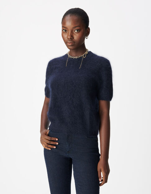 Navy Pullover Damen aus geb&uuml;rstetem Kaschmir - IKKS