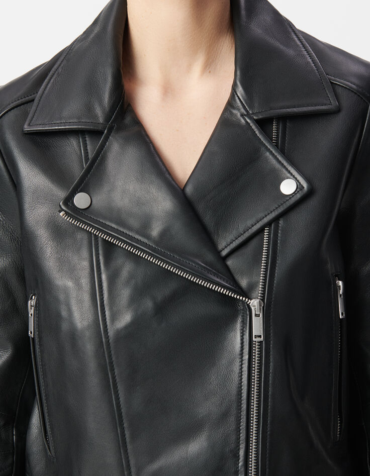 Schwarze Bikerjacke aus Leder f&uuml;r Damen-5