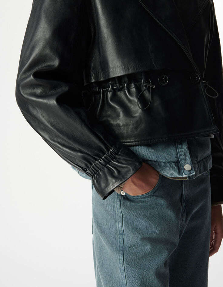 Veste oversize noire cuir coulisse taille Femme-6