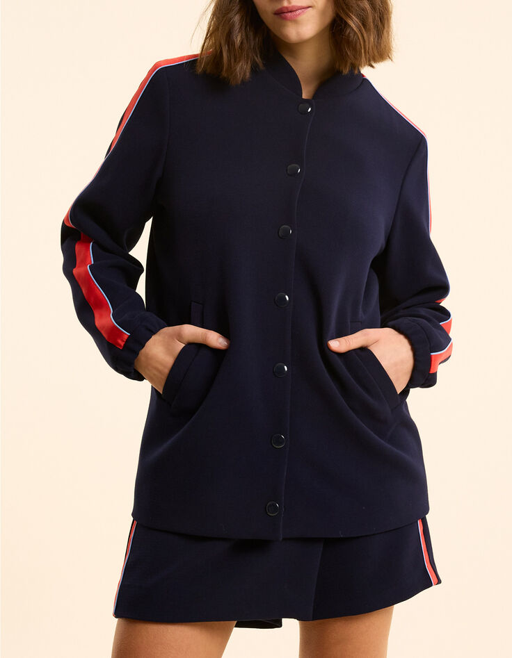 Marineblaue Bomberjacke, Satinstreifen I.Code-2