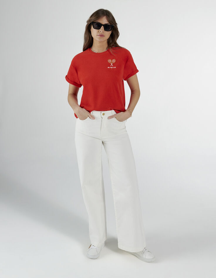 Tee-shirt abricot en éponge broderie poitrine I.Code-7