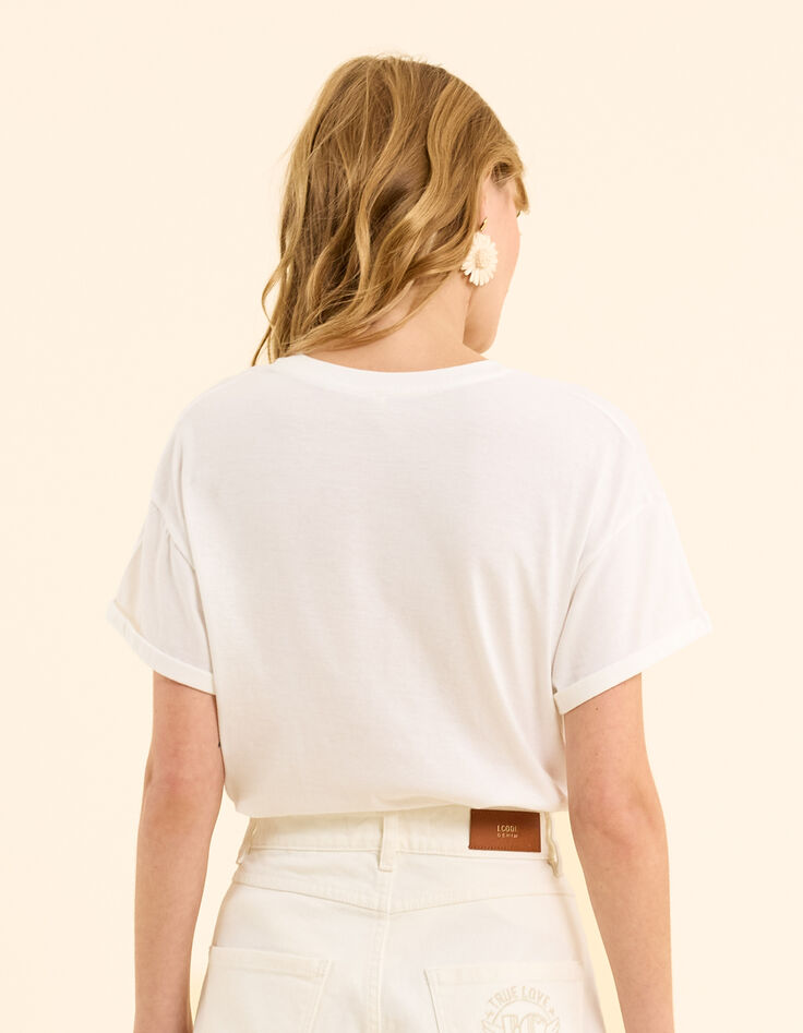 I.Code white short-sleeved T-shirt with striped slogan-3